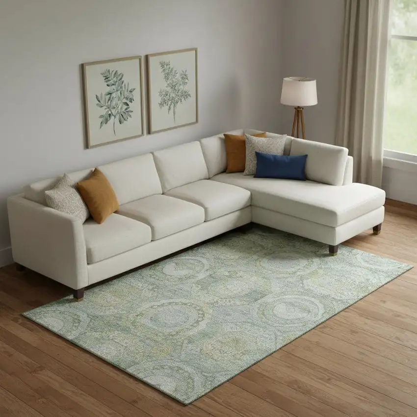 Sage Gold And Gray Mosaic Washable Area Rug With UV Protection Photo 2