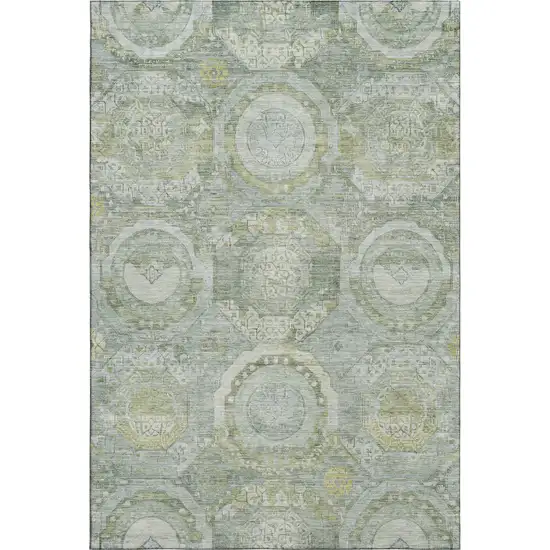 Sage Gold And Gray Mosaic Washable Area Rug With UV Protection Photo 1