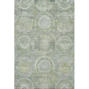 Photo of Sage Gold And Gray Mosaic Washable Area Rug With UV Protection