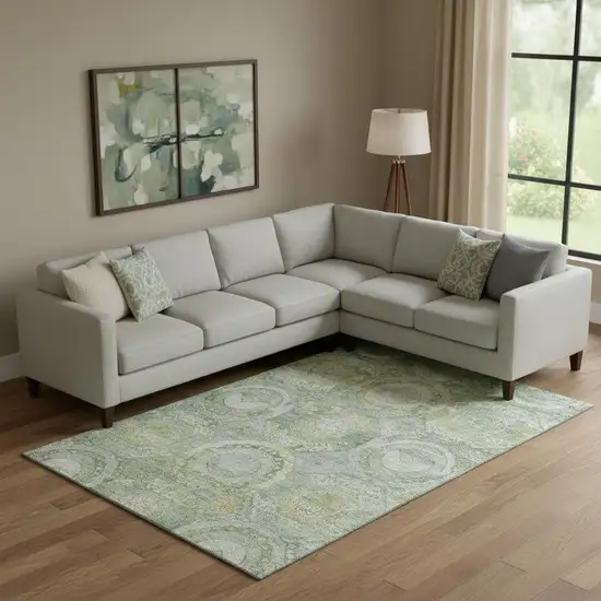 Sage Gold And Gray Mosaic Washable Area Rug With UV Protection Photo 2