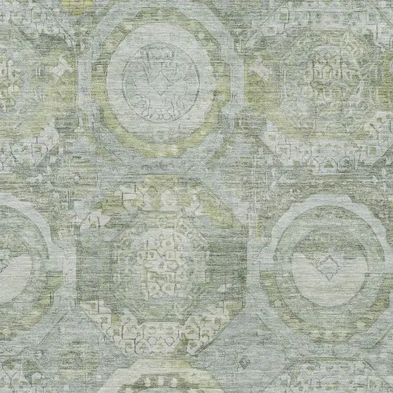 Sage Gold And Gray Mosaic Washable Area Rug With UV Protection Photo 2