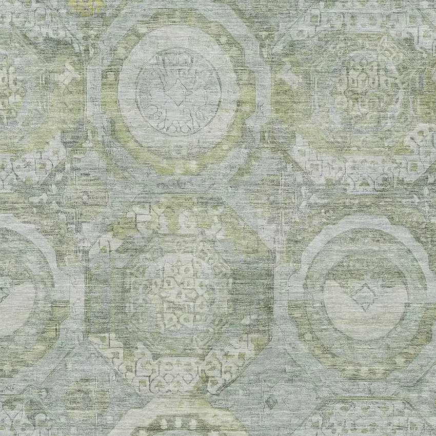 Sage Gold And Gray Mosaic Washable Area Rug With UV Protection Photo 2