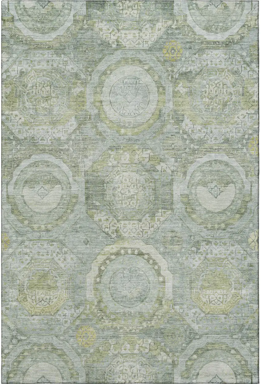 Sage Gold And Gray Mosaic Washable Area Rug With UV Protection Photo 3