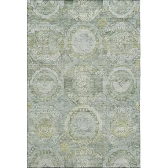 Sage Gold And Gray Mosaic Washable Area Rug With UV Protection Photo 3