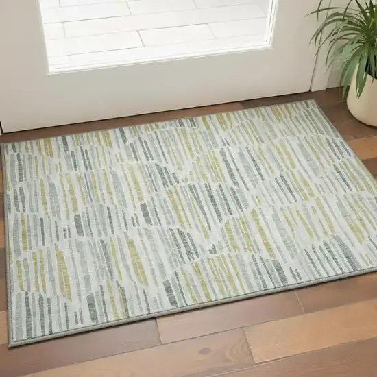 Sage Gold And Ivory Abstract Washable Area Rug With UV Protection Photo 2