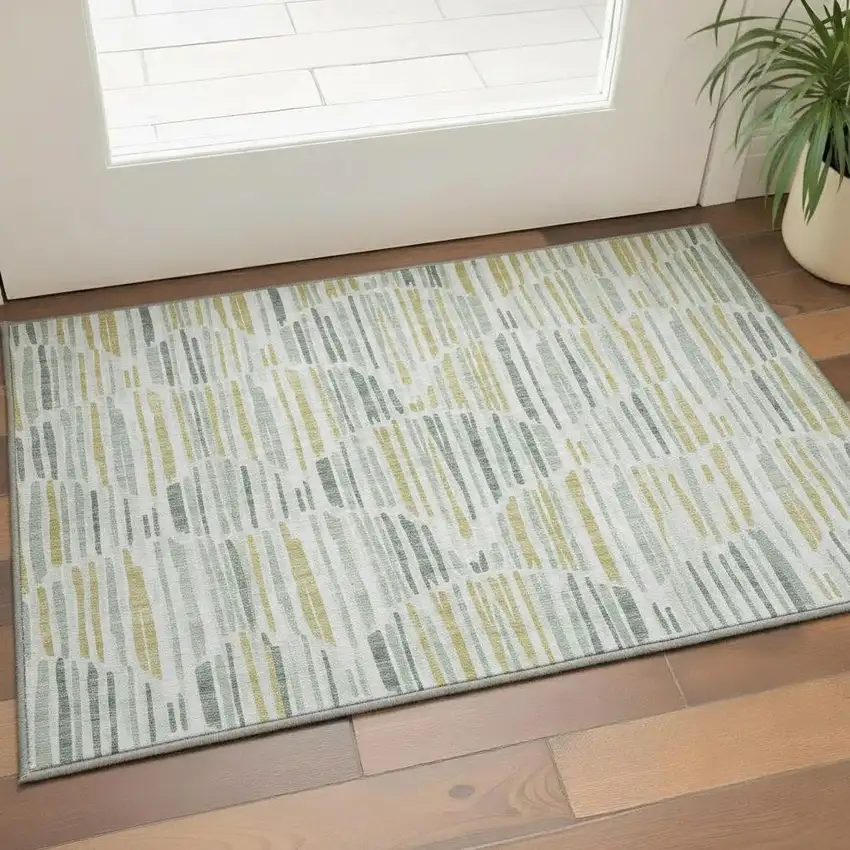 Sage Gold And Ivory Abstract Washable Area Rug With UV Protection Photo 2