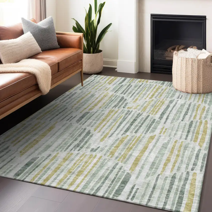 Sage Gold And Ivory Abstract Washable Area Rug With UV Protection Photo 5