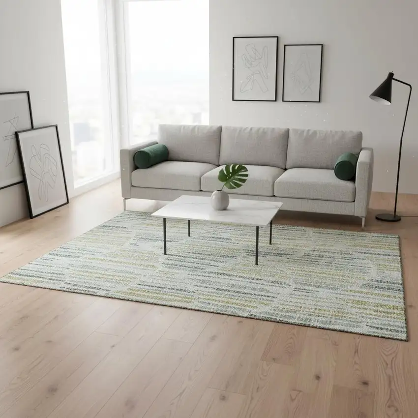 Sage Gold And Ivory Abstract Washable Area Rug With UV Protection Photo 2