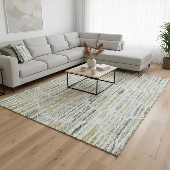 Sage Gold And Ivory Abstract Washable Area Rug With UV Protection Photo 2