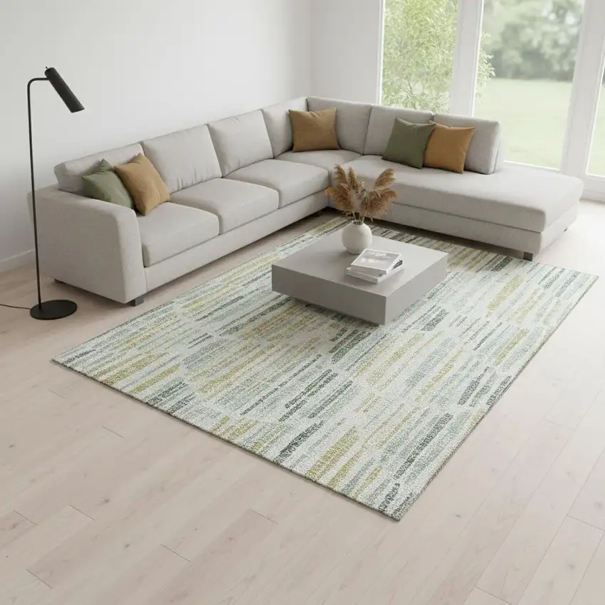 Sage Gold And Ivory Abstract Washable Area Rug With UV Protection Photo 2