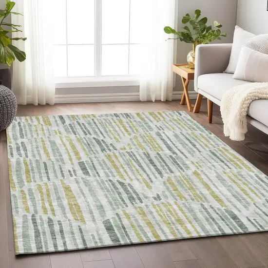 Sage Gold And Ivory Abstract Washable Area Rug With UV Protection Photo 5