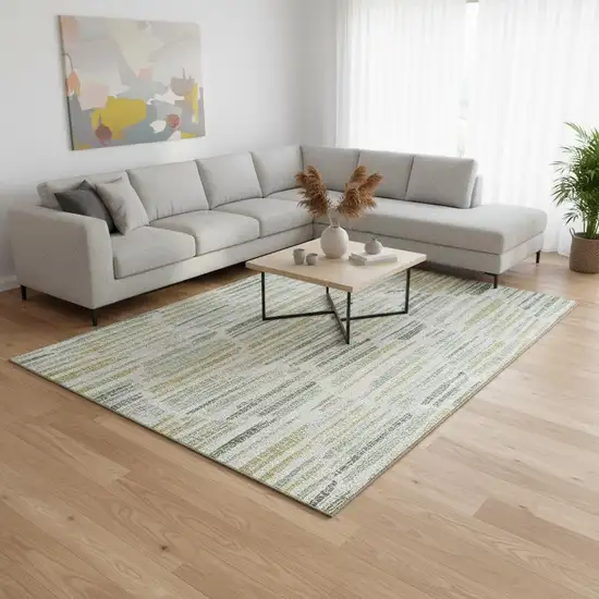 Sage Gold And Ivory Abstract Washable Area Rug With UV Protection Photo 2