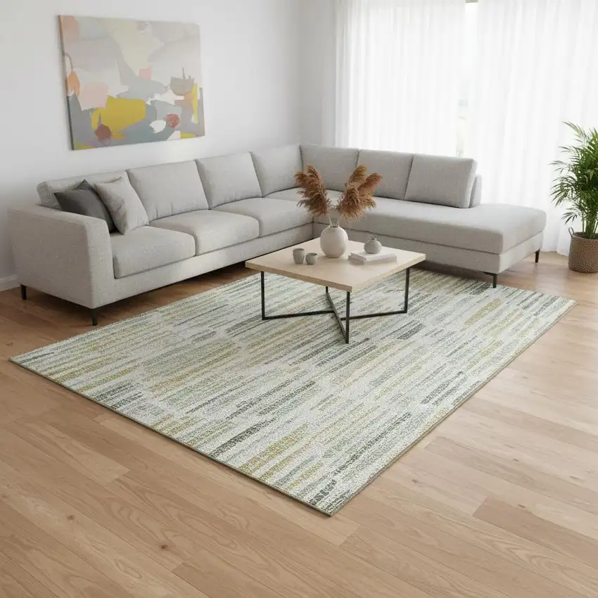 Sage Gold And Ivory Abstract Washable Area Rug With UV Protection Photo 2