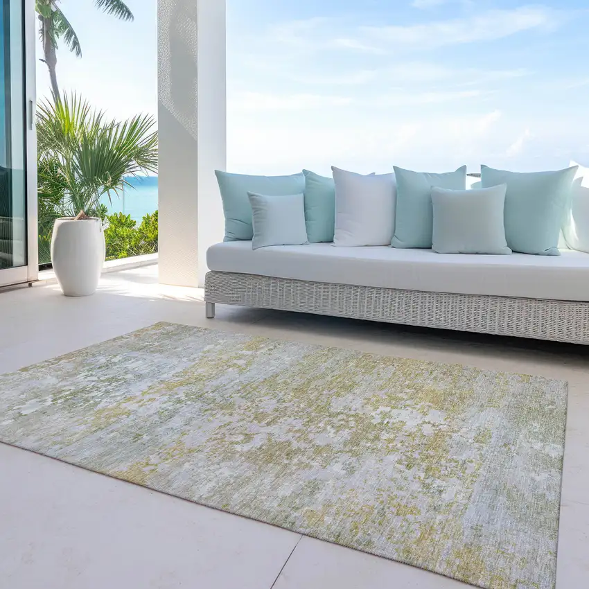 Sage Gold And Ivory Abstract Washable Indoor Outdoor Area Rug Photo 5