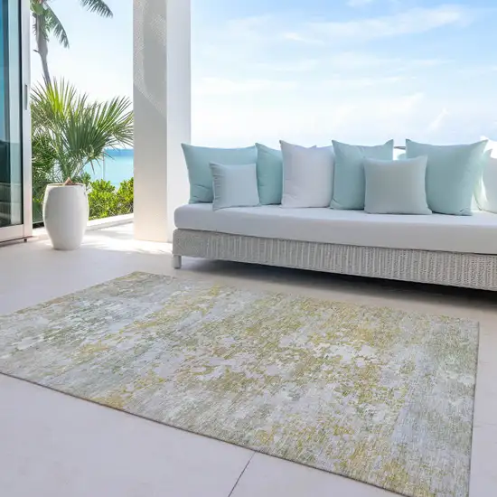 Sage Gold And Ivory Abstract Washable Indoor Outdoor Area Rug Photo 5