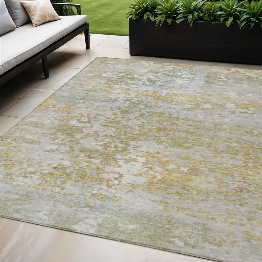 Sage Gold And Ivory Abstract Washable Indoor Outdoor Area Rug Photo 2