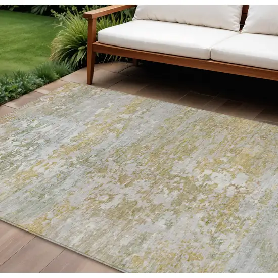 Sage Gold And Ivory Abstract Washable Indoor Outdoor Area Rug Photo 2