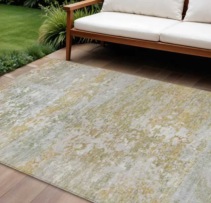 Sage Gold And Ivory Abstract Washable Indoor Outdoor Area Rug Photo 2