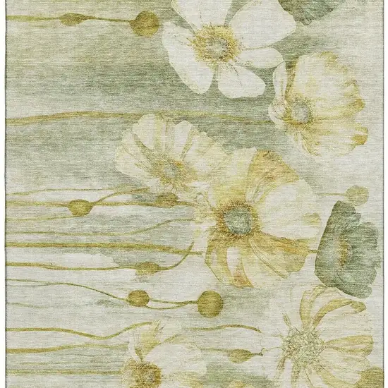 Sage Gold And Ivory Floral Washable Area Rug With UV Protection Photo 3
