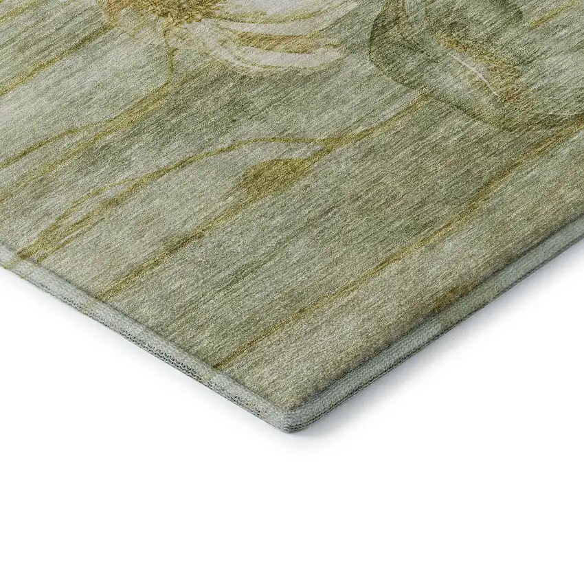 Sage Gold And Ivory Floral Washable Area Rug With UV Protection Photo 8