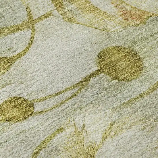 Sage Gold And Ivory Floral Washable Area Rug With UV Protection Photo 9