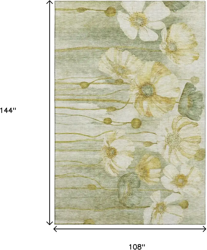 Sage Gold And Ivory Floral Washable Area Rug With UV Protection Photo 3