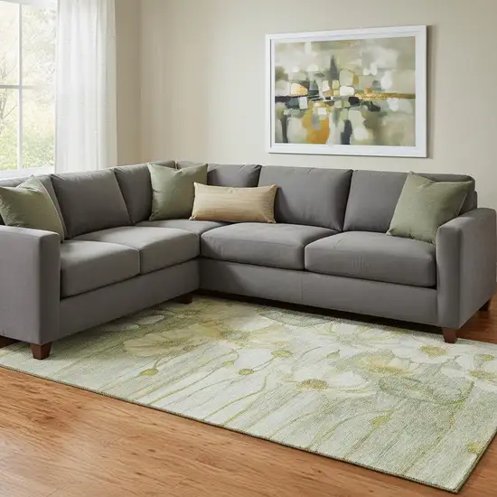 Sage Gold And Ivory Floral Washable Area Rug With UV Protection Photo 1