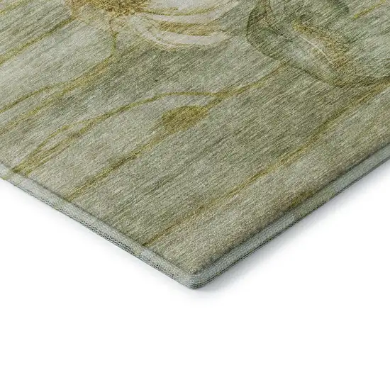 Sage Gold And Ivory Floral Washable Area Rug With UV Protection Photo 7