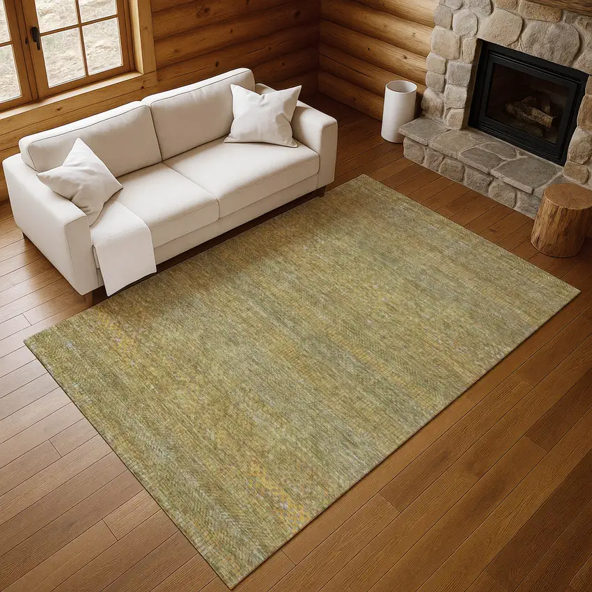 Sage Gold And Khaki Striped Washable Area Rug With UV Protection Photo 3