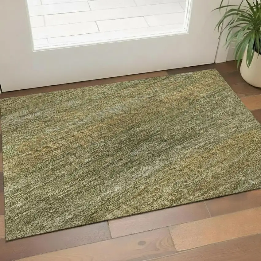 Sage Gold And Khaki Striped Washable Area Rug With UV Protection Photo 2