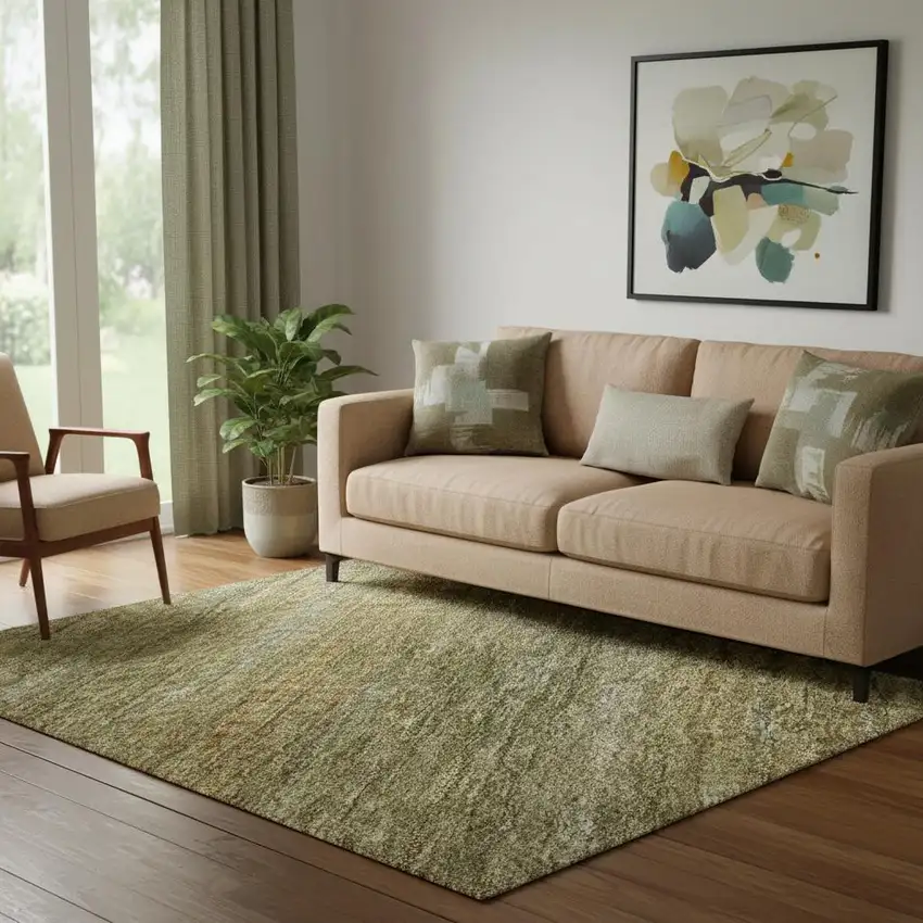 Sage Gold And Khaki Striped Washable Area Rug With UV Protection Photo 2