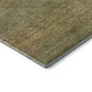 Photo of Sage Gold And Khaki Striped Washable Area Rug With UV Protection