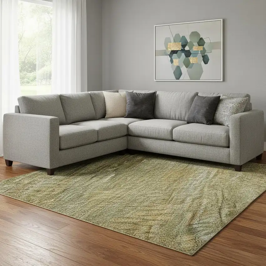 Sage Gold And Khaki Striped Washable Area Rug With UV Protection Photo 2