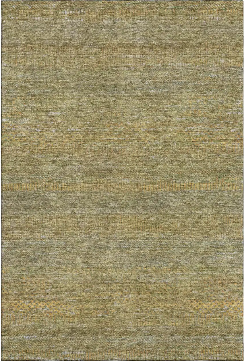 Sage Gold And Khaki Striped Washable Area Rug With UV Protection Photo 5