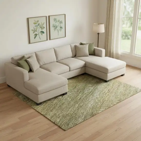 Sage Gold And Khaki Striped Washable Area Rug With UV Protection Photo 2