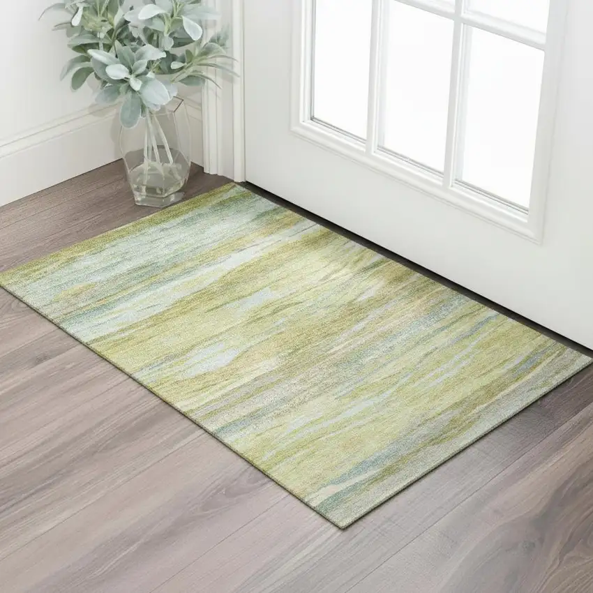 Sage Gray And Aqua Abstract Washable Area Rug With UV Protection Photo 2