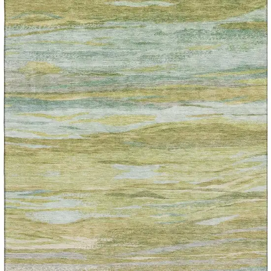 Sage Gray And Aqua Abstract Washable Area Rug With UV Protection Photo 4