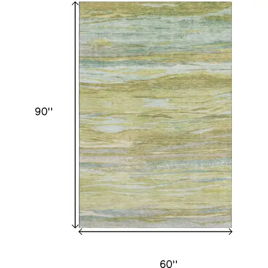Sage Gray And Aqua Abstract Washable Area Rug With UV Protection Photo 9