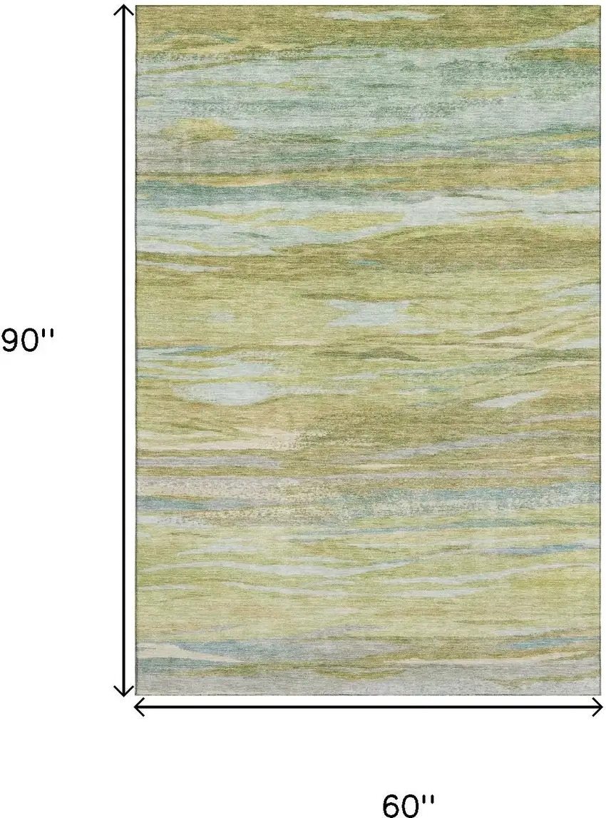 Sage Gray And Aqua Abstract Washable Area Rug With UV Protection Photo 9