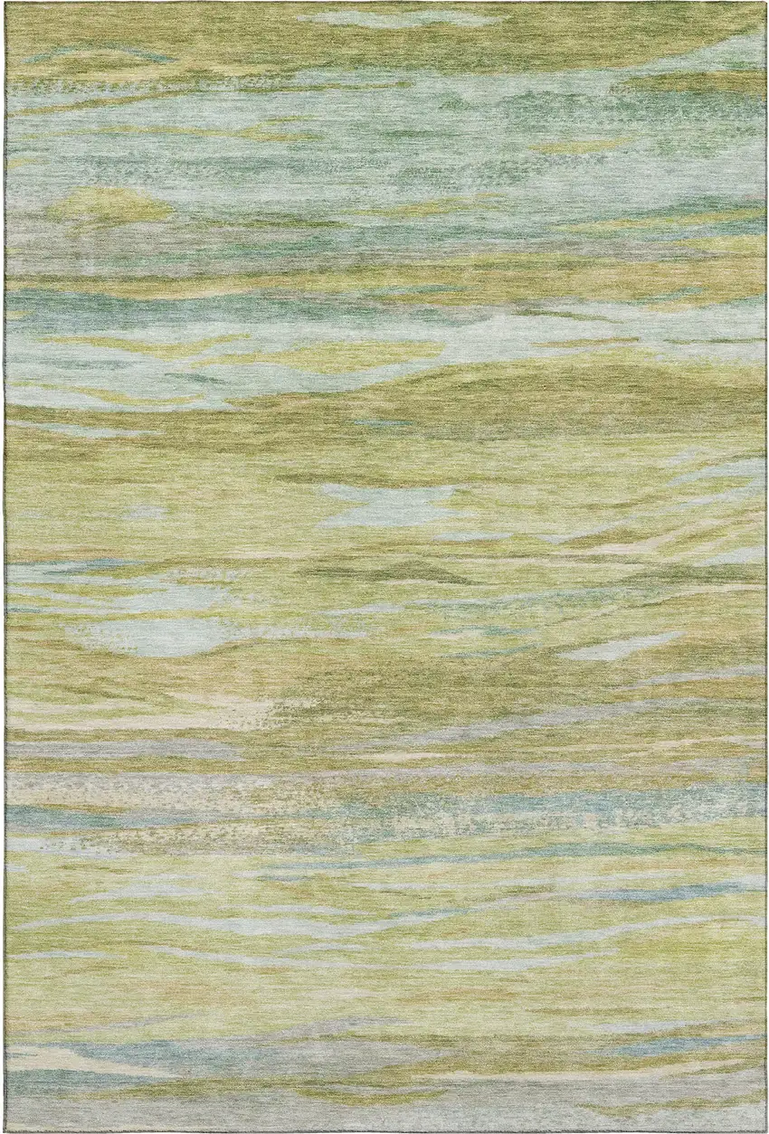Sage Gray And Aqua Abstract Washable Area Rug With UV Protection Photo 1