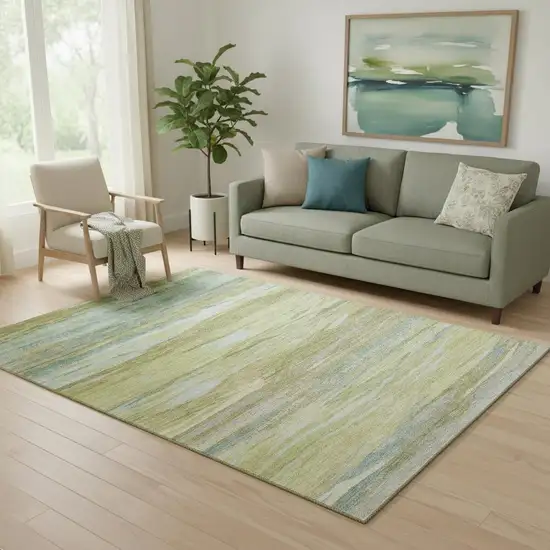 Sage Gray And Aqua Abstract Washable Area Rug With UV Protection Photo 2
