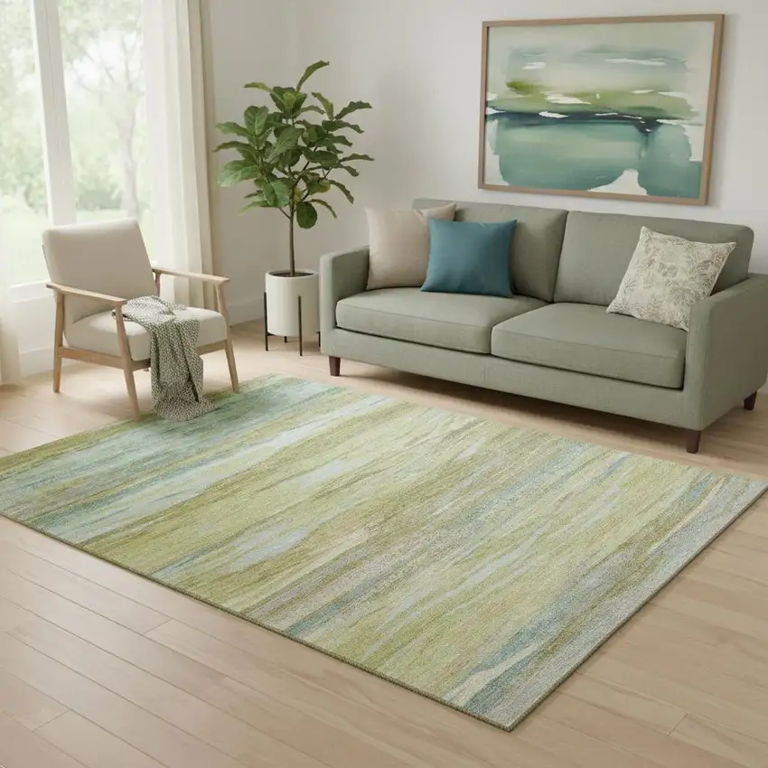Sage Gray And Aqua Abstract Washable Area Rug With UV Protection Photo 2