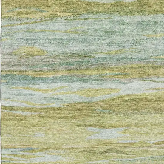 Sage Gray And Aqua Abstract Washable Area Rug With UV Protection Photo 3
