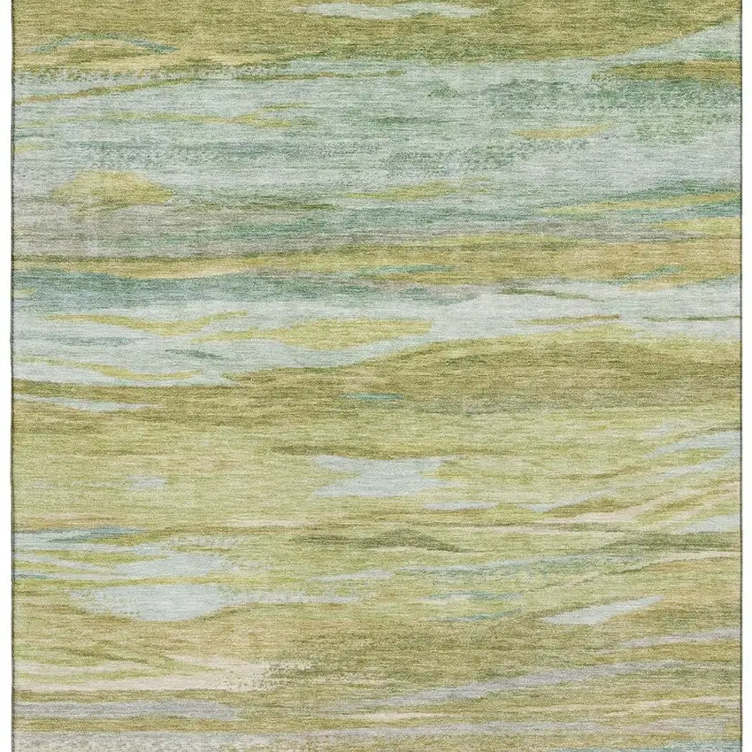 Sage Gray And Aqua Abstract Washable Area Rug With UV Protection Photo 4