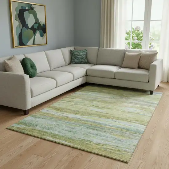 Sage Gray And Aqua Abstract Washable Area Rug With UV Protection Photo 2