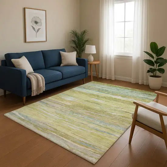 Sage Gray And Aqua Abstract Washable Area Rug With UV Protection Photo 5