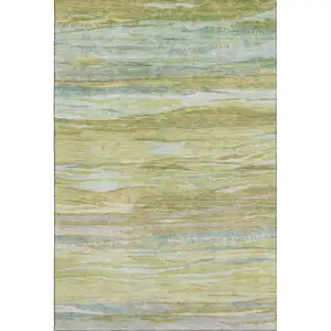 Photo of Sage Gray And Aqua Abstract Washable Area Rug With UV Protection