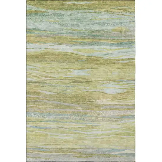 Sage Gray And Aqua Abstract Washable Area Rug With UV Protection Photo 3