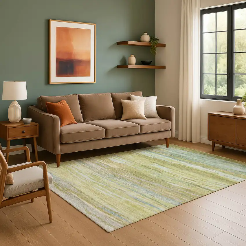 Sage Gray And Aqua Abstract Washable Area Rug With UV Protection Photo 5