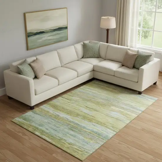 Sage Gray And Aqua Abstract Washable Area Rug With UV Protection Photo 2
